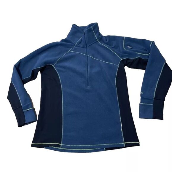COLUMBIA Light Sherpa Fleece Jacket Womens L Quarter Zip Turtleneck Blue Black - Picture 1 of 16